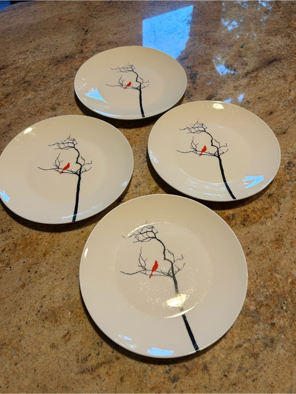 Melange Porcelain “Birds in Forest” Dinnerware. (4) Soup Bowls (4) Salad Plates. - Picture 7 of 10